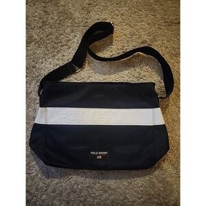 POLO SPORT Black White Stripe Bag Nylon American Flag Crossbody Zip Messenger